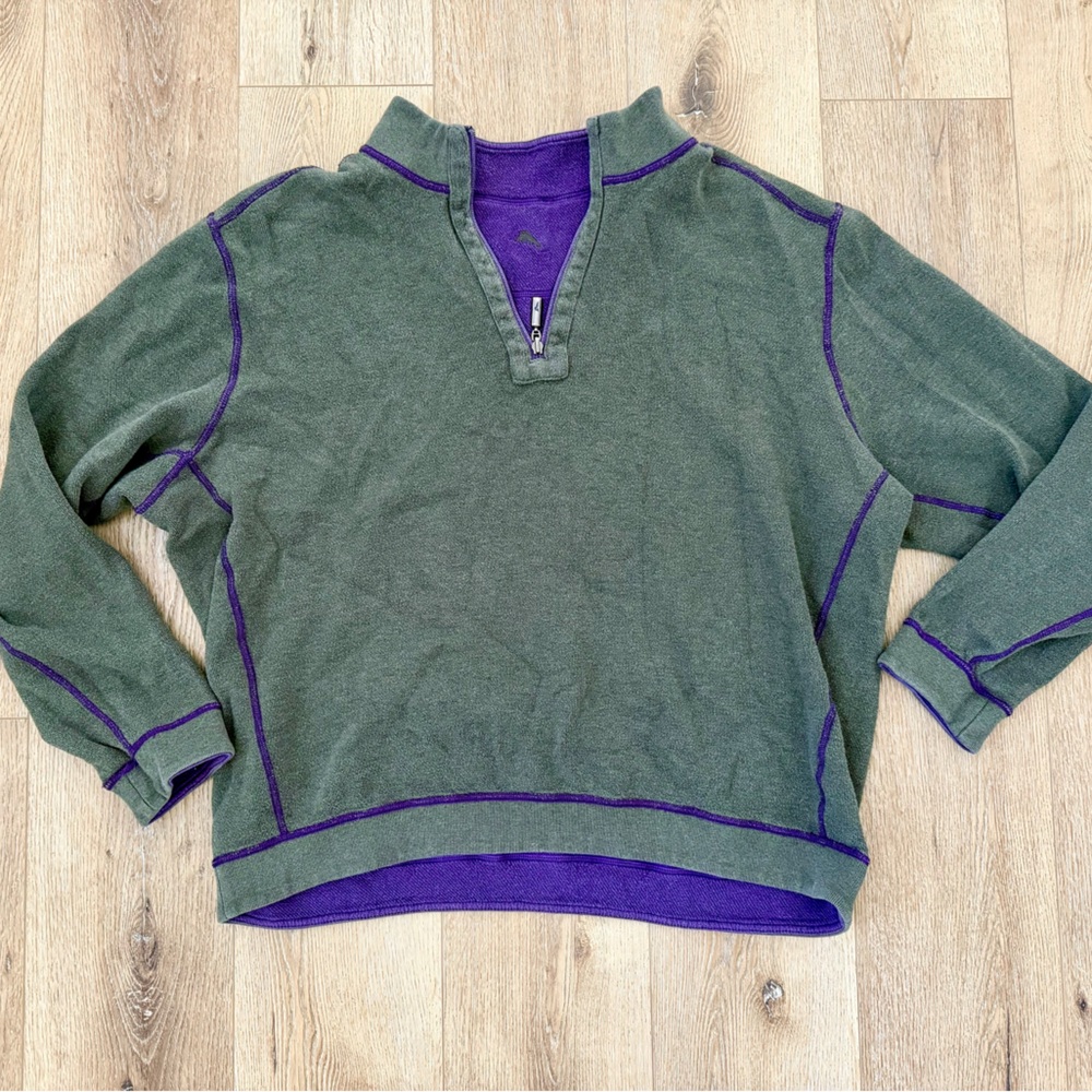 Tommy Bahama Reversible Purple and Gray 1/4 Zip Pullover